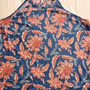 Rachel Zoe Blue and Red Leaf Print Top